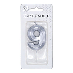 Globos taartkaars 6cm metallic zilver no.9