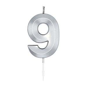 Globos taartkaars 6cm metallic zilver no.9