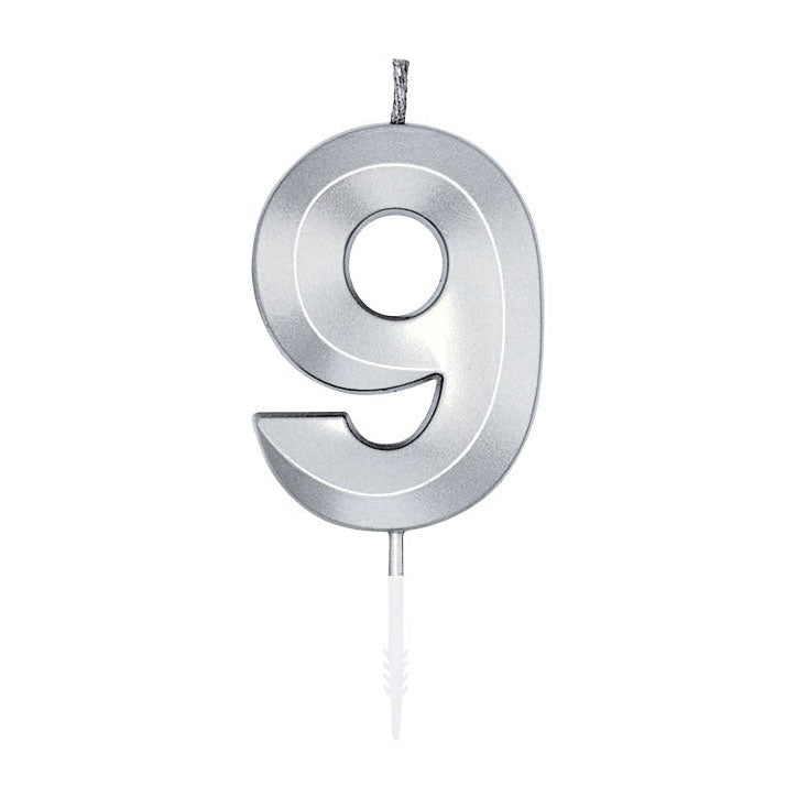 Cargue la imagen en el visor de la galería, Globos taartkaars 6cm metallic zilver no.9
