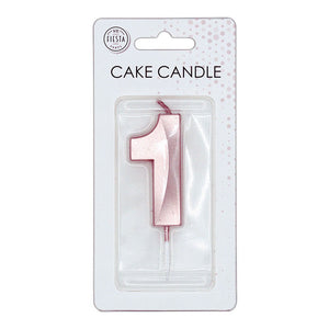 Globos taartkaars 6cm metallic rose goud no. 1