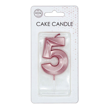 Globos taartkaars 6cm metallic rose goud no. 5
