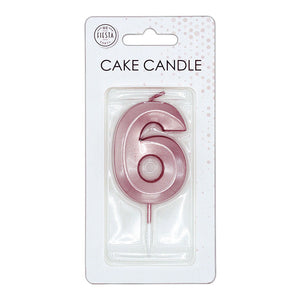 Globos taartkaars 6cm metallic rose goud no. 6