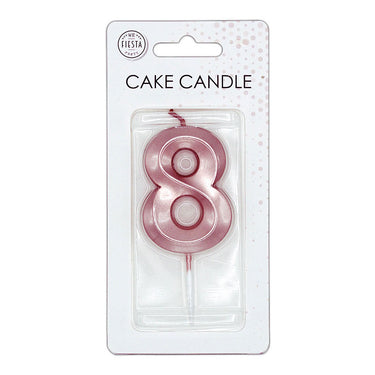 Globos taartkaars 6cm metallic rose goud no. 8