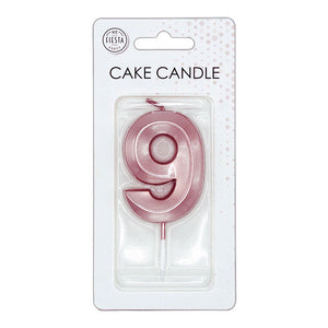 Globos taartkaars 6cm metallic rose goud no. 9