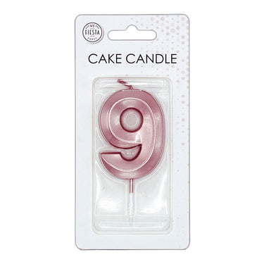 Globos taartkaars 6cm metallic rose goud no. 9
