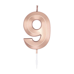 Globos taartkaars 6cm metallic rose goud no. 9