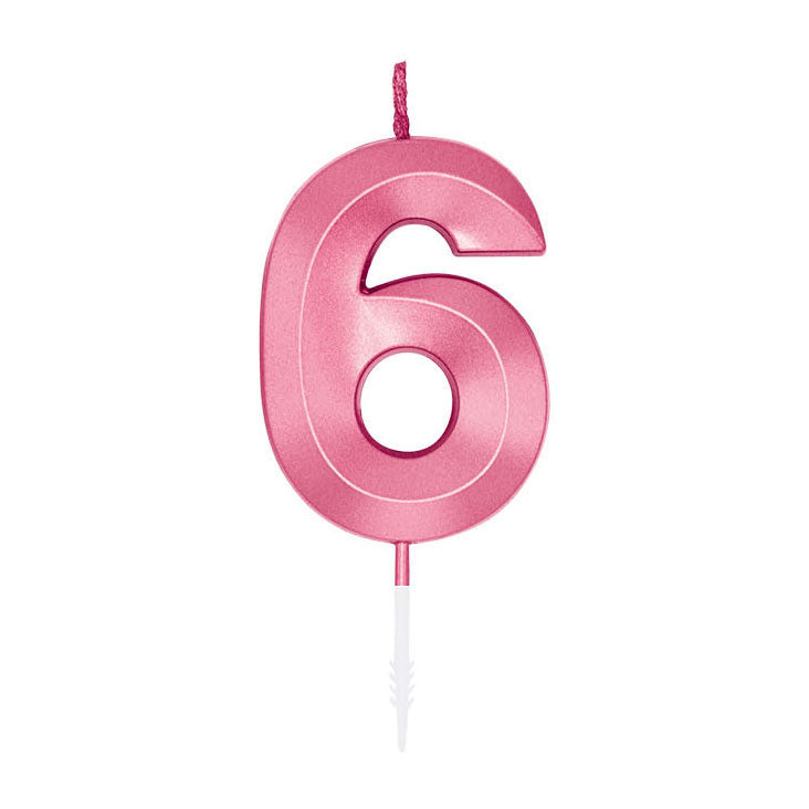 Cargue la imagen en el visor de la galería, Globos taartkaars 6cm metallic licht roze no. 6
