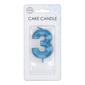 Globos taartkaars 6cm metallic licht blauw no. 3