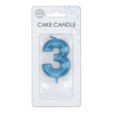 Globos taartkaars 6cm metallic licht blauw no. 3