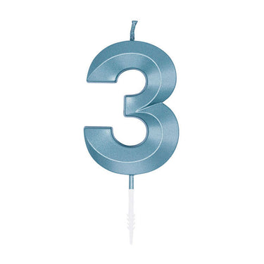 Globos taartkaars 6cm metallic licht blauw no. 3