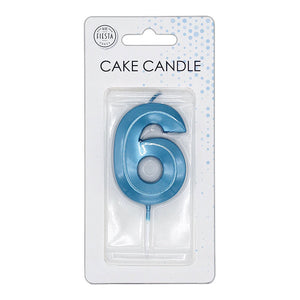 Globos taartkaars 6cm metallic licht blauw no. 6