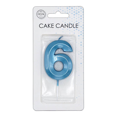 Globos taartkaars 6cm metallic licht blauw no. 6