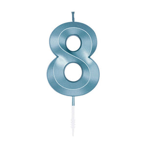 Globos taartkaars 6cm metallic licht blauw no. 8
