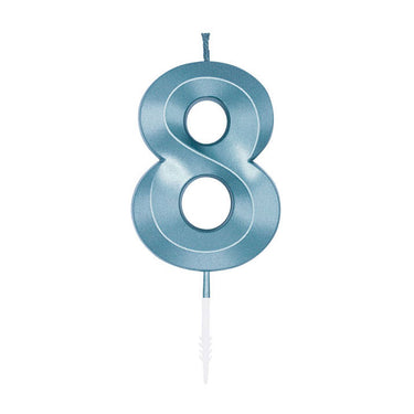 Globos taartkaars 6cm metallic licht blauw no. 8