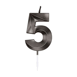 Globos taartkaars 6cm metallic zwart no. 5