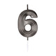 Globos taartkaars 6cm metallic zwart no. 6