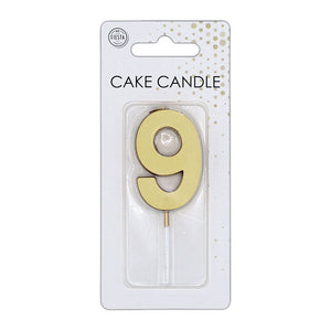 Globos taartkaars 4,5cm metallic goud no. 9