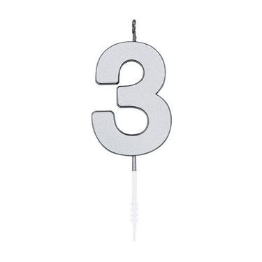 Globos taartkaars 4,5cm metallic zilver no. 3
