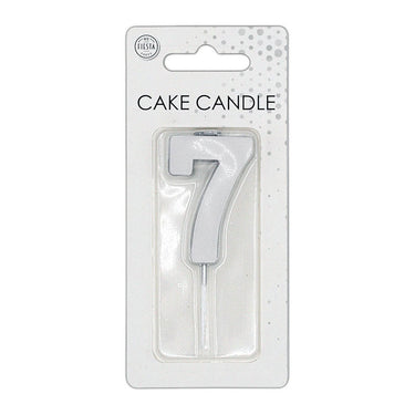 Globos taartkaars 4,5cm metallic zilver no. 7