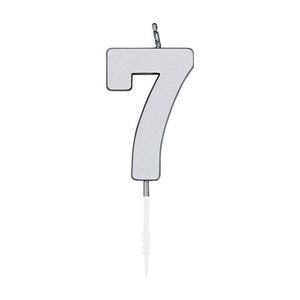 Globos taartkaars 4,5cm metallic zilver no. 7