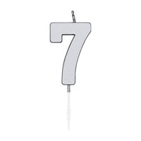 Globos taartkaars 4,5cm metallic zilver no. 7 - 4 x 3 cm