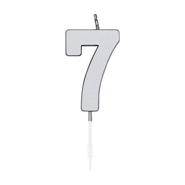 Globos taartkaars 4,5cm metallic zilver no. 7
