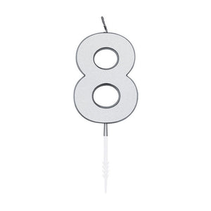 Globos taartkaars 4,5cm metallic zilver no. 8