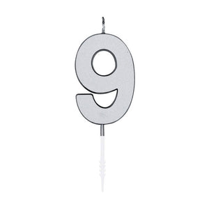Globos taartkaars 4,5cm metallic zilver no. 9