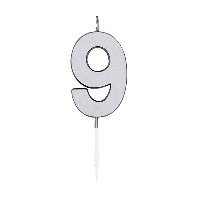 Laden Sie das Bild in Galerie -Viewer, Globos taartkaars 4,5cm metallic zilver no. 9
