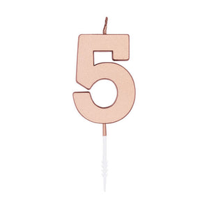 Globos taartkaars 4,5cm metallic rose goud no. 5