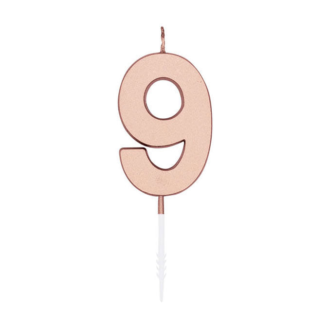 Laden Sie das Bild in Galerie -Viewer, Globos taartkaars 4,5cm metallic rose goud no. 9
