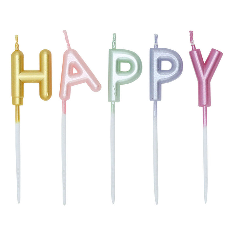 ギャラリービューアに画像をロードする, Globos taartkaarsen set happy birthday pastel kleuren
