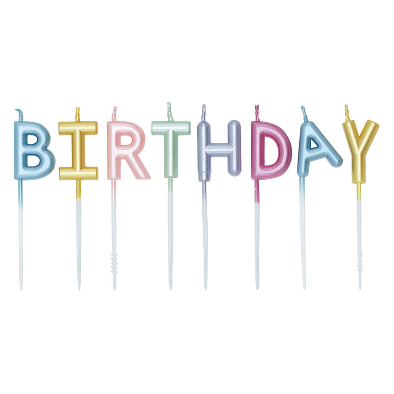 ギャラリービューアに画像をロードする, Globos taartkaarsen set happy birthday pastel kleuren
