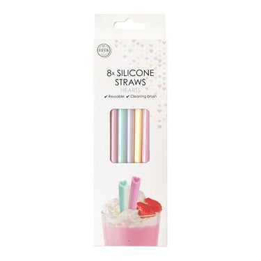 Globos silicone rietjes herbruikbaar watercolors hearts - 8st.