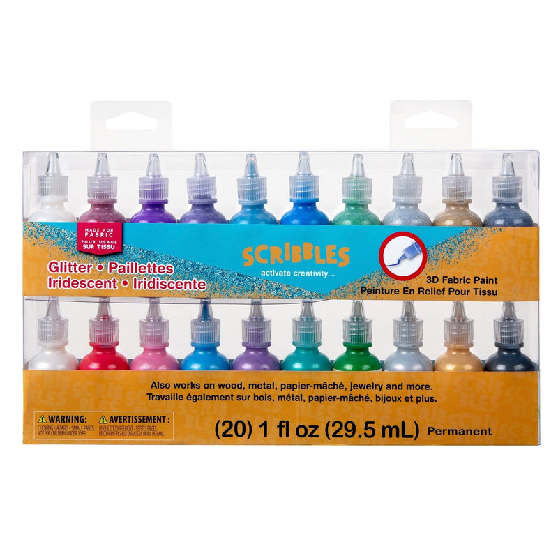 Load image into Gallery viewer, Scribbles • 3d textielverf set 29,5ml glitter regenboog 20stuks
