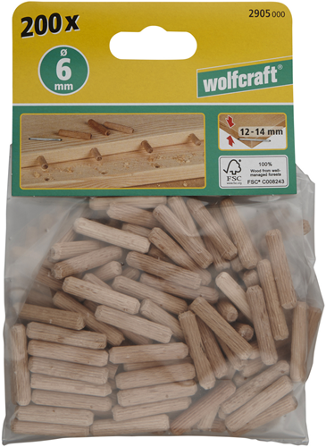 Wolfcraft - deuvel 6mm - 200 deuvels - 30mm lang - 2905000