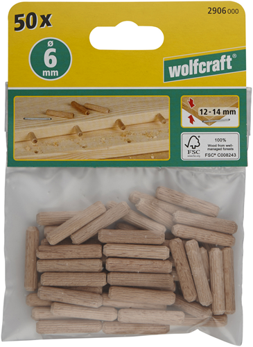 Load image into Gallery viewer, Wolfcraft gegroefde houten deuvels | buche | ø6 x 30mm | 50 stuks - 2906000
