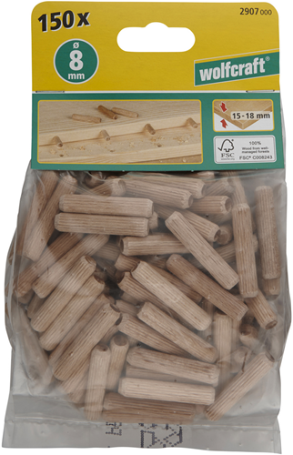 Load image into Gallery viewer, Wolfcraft gegroefde houten deuvels | buche | ø8 x 40mm | 150 stuks - 2907000
