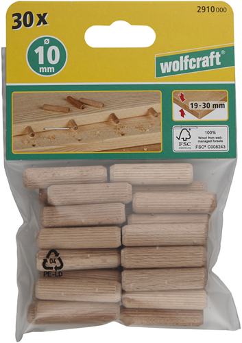 Wolfcraft gegroefde houten deuvels | buche | ø10 x 40mm | 30 stuks - 2910000