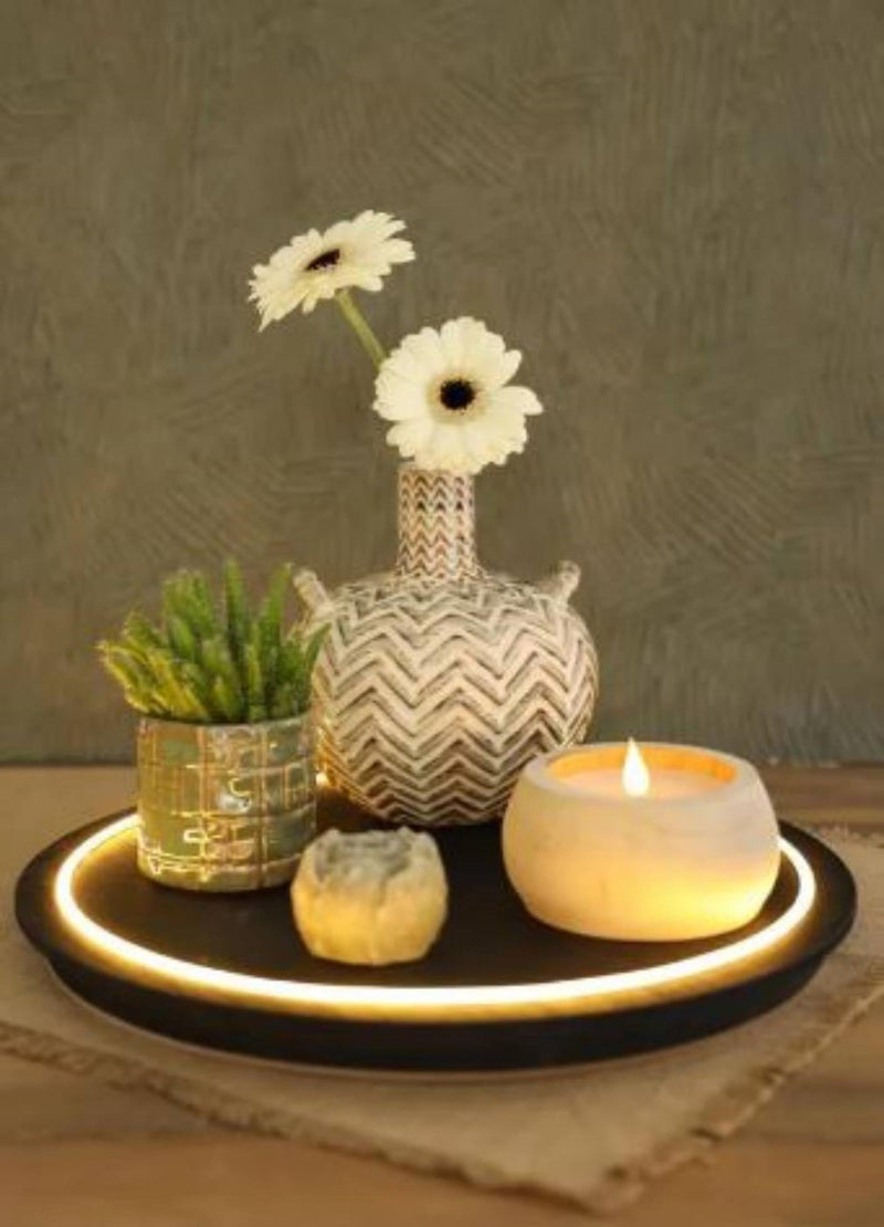 ギャラリービューアに画像をロードする, Ideas 4 seasons houten plaat met neonlicht ã˜28x2,6 cm touch bediening zwart
