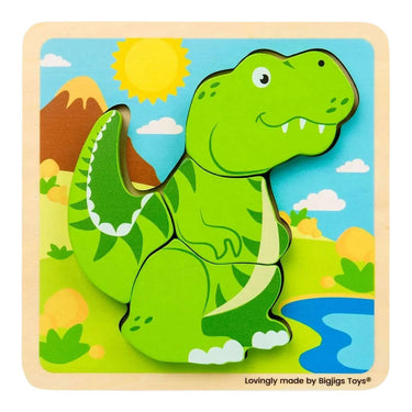 Bigjigs houten vormenpuzzel t-rex - 4st.