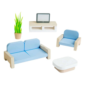 Bigjigs houten poppenhuis meubels woonkamer - 5dlg.