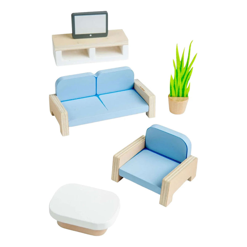 Load image into Gallery viewer, Bigjigs houten poppenhuis meubels woonkamer - 5dlg.
