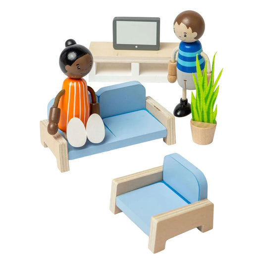 Bigjigs houten poppenhuis meubels woonkamer - 5dlg.