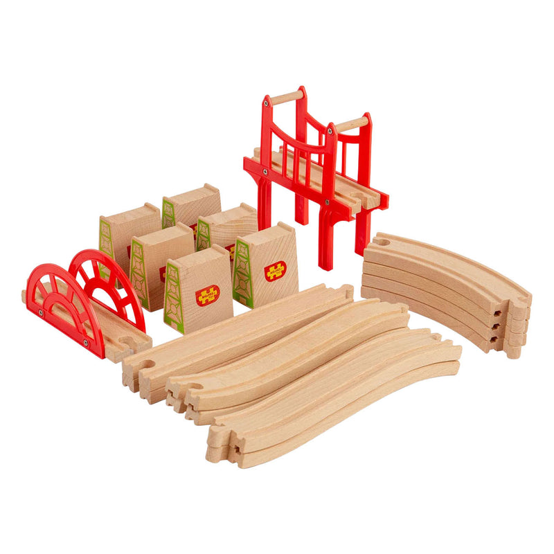 Afbeelding laden in galerijviewer, Bigjigs houten rails - bruggen uitbreiding set - 18dlg.
