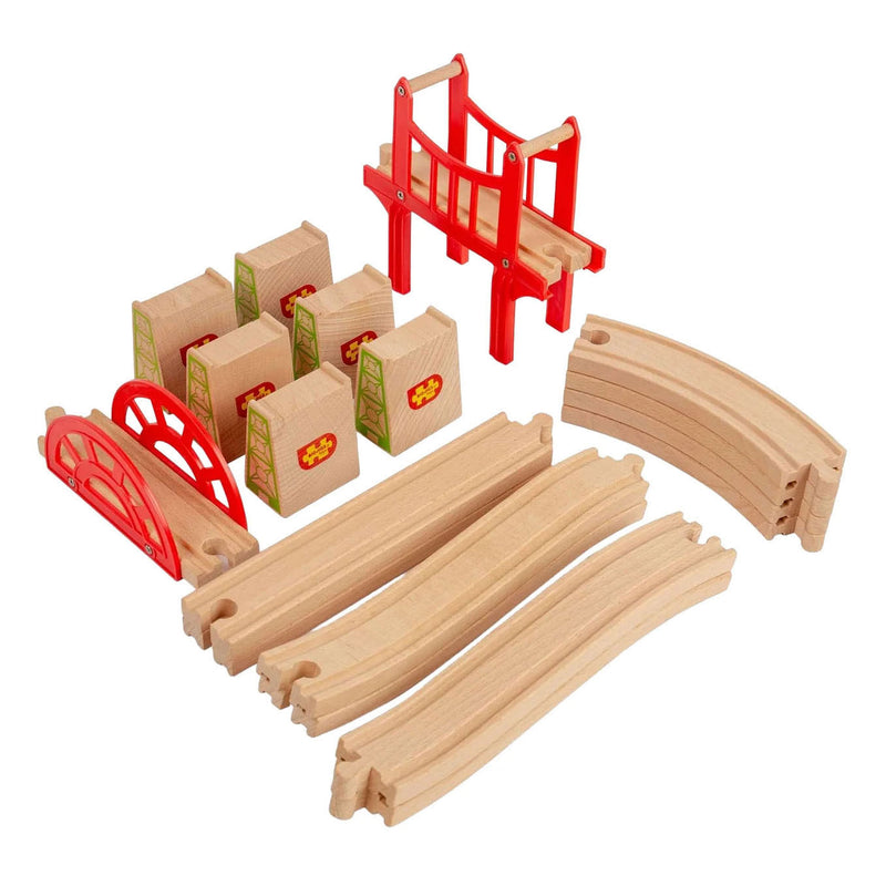 Afbeelding laden in galerijviewer, Bigjigs houten rails - bruggen uitbreiding set - 18dlg.
