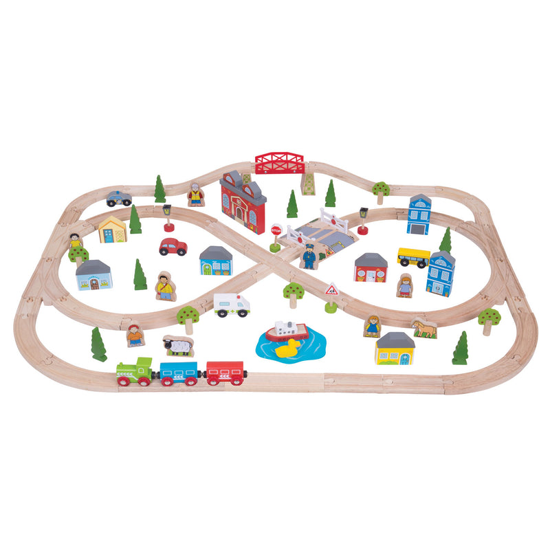 Load image into Gallery viewer, Bigjigs houten treinset stad en land, 101dlg.
