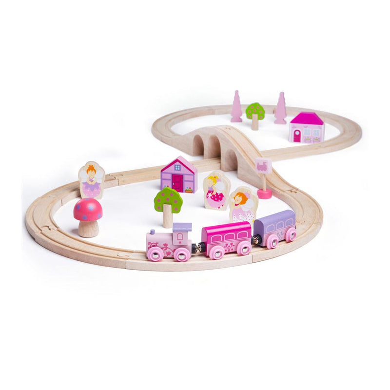 Load image into Gallery viewer, Bigjigs houten treinset - roze, 40dlg.
