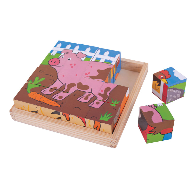Load image into Gallery viewer, Bigjigs houten blokpuzzel boerderijdieren
