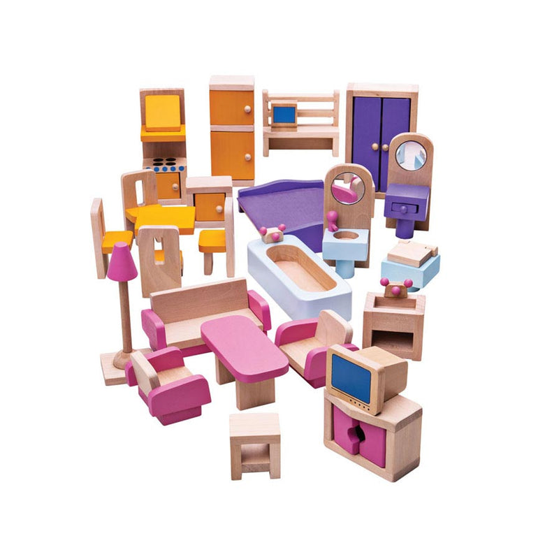 ギャラリービューアに画像をロードする, Bigjigs poppenhuis meubeltjes - - hout - meubels poppen - 26-delig
